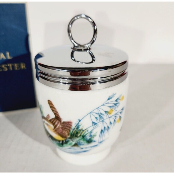 Royal Worcester Double Egg Coddler Porcelain Wren Finch Nature Woods England Vtg - Picture 8 of 12